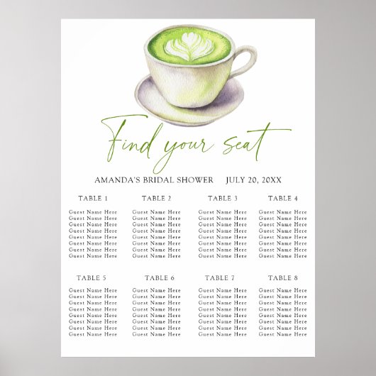 Matcha tea Wedding Chart Poster (Vorne)