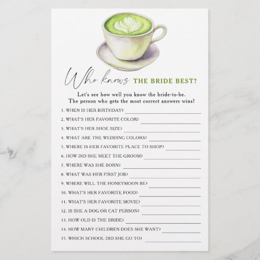 Matcha Tee Wer die Braut am besten kennt (Vorderseite)