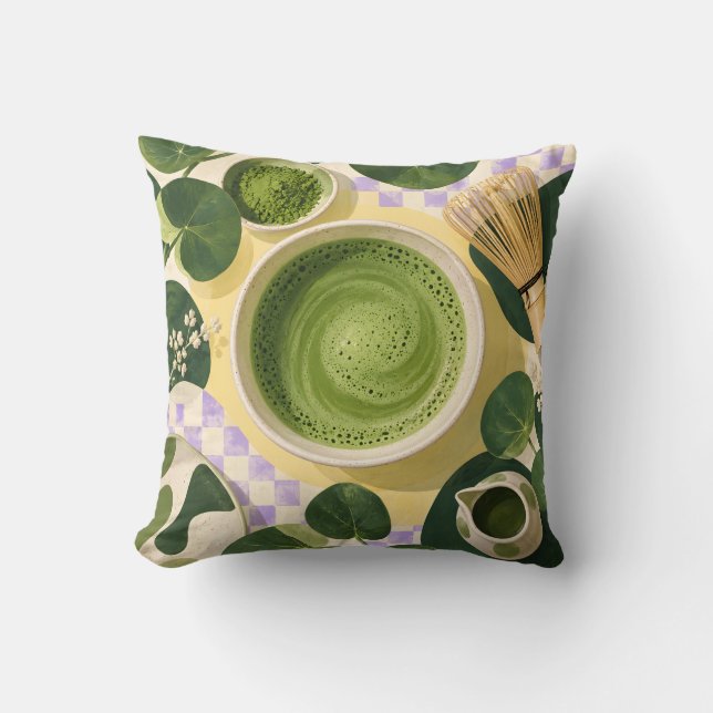 Matcha-Teebesen Stillleben Kissen (Vorderseite)