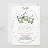 Matcha-Teeparty Kawaii-Bogenrahmen Mädchen-Geburts Einladung (Vorderseite)