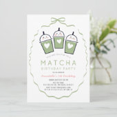 Matcha-Teeparty Kawaii-Bogenrahmen Mädchen-Geburts Einladung (Stehend Vorderseite)