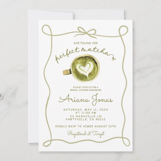 Matcha-thematisches Brautparty Einladung (Vorderseite)