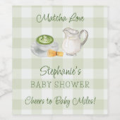 Matcha Themed Green Gingham Kariert Baby Dusche Weinetikett (Einzelnes Label)
