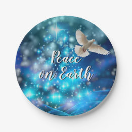 Matching Blue Dove Peace Christmas 7" Pappteller