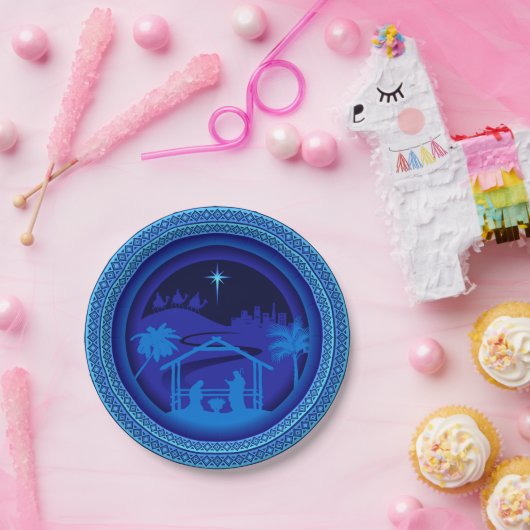 Matching Blue Nativity Christmas 7" Pappteller (Party)