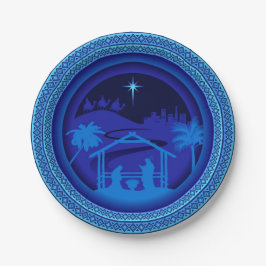 Matching Blue Nativity Christmas 7" Pappteller