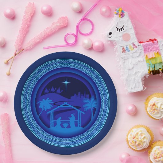 Matching Blue Nativity Christmas 9" Pappteller (Party)