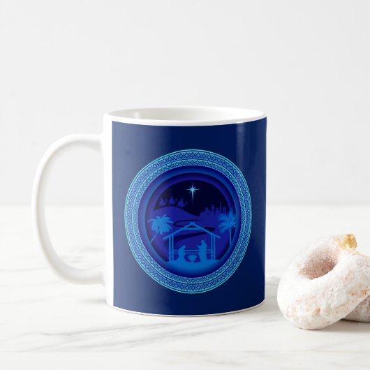 Matching Blue Nativity Weihnachten Kaffeetasse (Mit Donut)