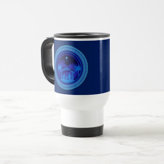 Matching Blue Nativity Weihnachten Reisebecher (Vorderseite Links)