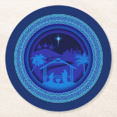 Matching Blue Nativity Weihnachten Runder Pappuntersetzer (Vorderseite)