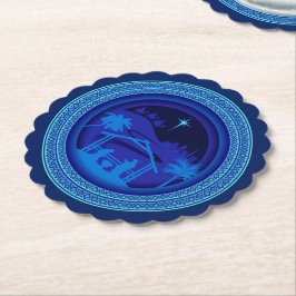 Matching Blue Nativity Weihnachten Scalloped Round Untersetzer