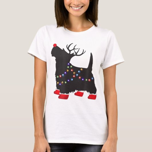 Matching Christmas Pajama Scottie Dog lights Famil T-Shirt (Vorderseite)