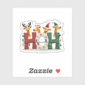 Matching Christmas Santa Hat Ho Ho Ho Giraffe Anim Aufkleber (Blatt)