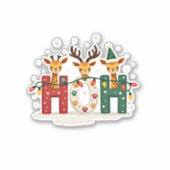Matching Christmas Santa Hat Ho Ho Ho Giraffe Anim Aufkleber (Vorderseite)