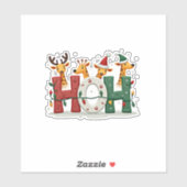 Matching Christmas Santa Hat Ho Ho Ho Giraffe Anim Aufkleber (Blatt)