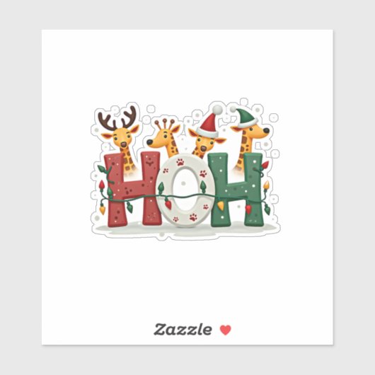Matching Christmas Santa Hat Ho Ho Ho Giraffe Anim Aufkleber (Blatt)