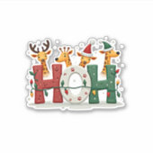 Matching Christmas Santa Hat Ho Ho Ho Giraffe Anim Aufkleber (Vorderseite)