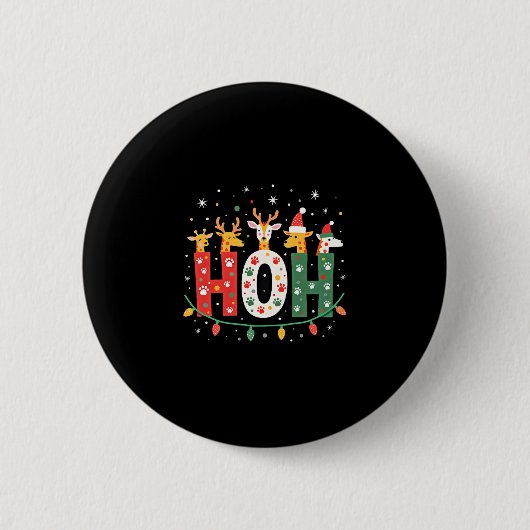 Matching Christmas Santa Hat Ho Ho Ho Giraffe Anim Button (Vorderseite)