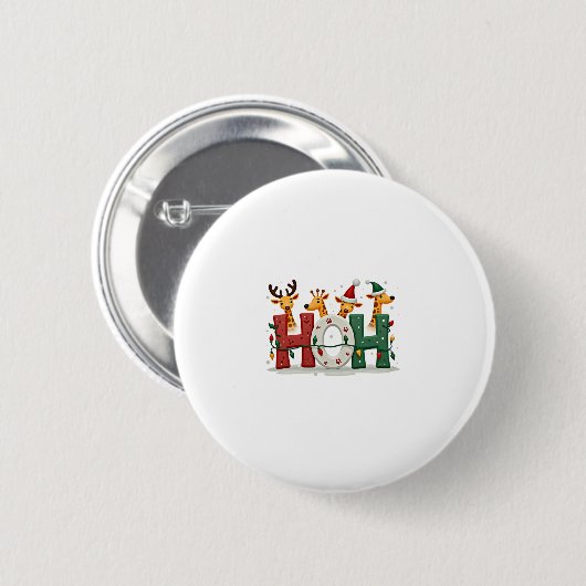 Matching Christmas Santa Hat Ho Ho Ho Giraffe Anim Button (Vorne & Hinten)