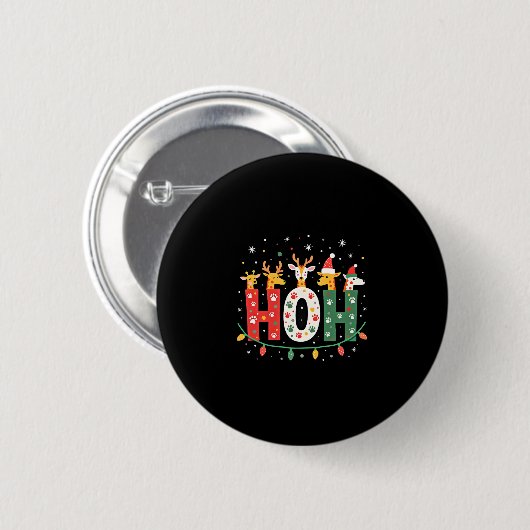 Matching Christmas Santa Hat Ho Ho Ho Giraffe Anim Button (Vorne & Hinten)