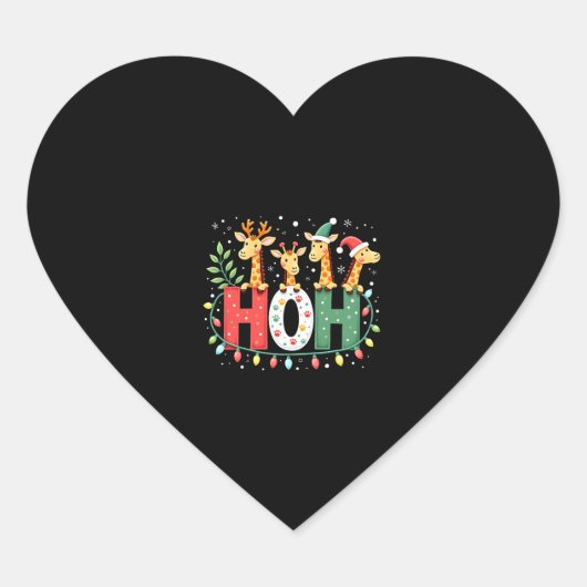 Matching Christmas Santa Hat Ho Ho Ho Giraffe Anim Herz-Aufkleber (Vorderseite)