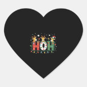 Matching Christmas Santa Hat Ho Ho Ho Giraffe Anim Herz-Aufkleber (Vorderseite)