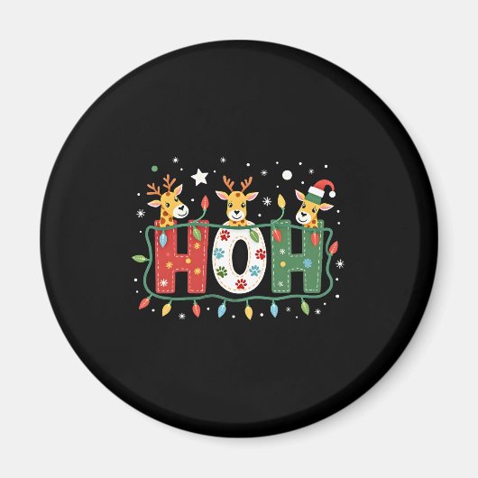 Matching Christmas Santa Hat Ho Ho Ho Giraffe Anim Magnet (Vorne)