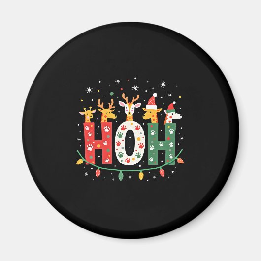 Matching Christmas Santa Hat Ho Ho Ho Giraffe Anim Magnet (Vorne)