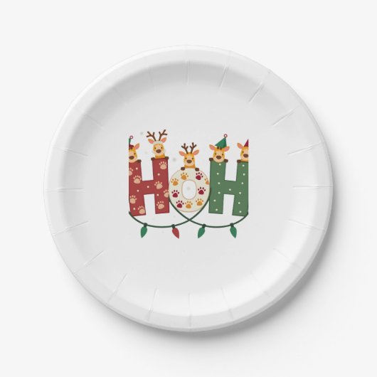 Matching Christmas Santa Hat Ho Ho Ho Giraffe Anim Pappteller (Vorderseite)