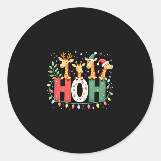 Matching Christmas Santa Hat Ho Ho Ho Giraffe Anim Runder Aufkleber (Vorderseite)