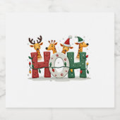 Matching Christmas Santa Hat Ho Ho Ho Giraffe Anim Schaumweinetikett (Einzelnes Label)