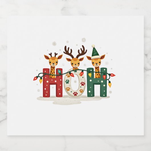 Matching Christmas Santa Hat Ho Ho Ho Giraffe Anim Schaumweinetikett (Einzelnes Label)