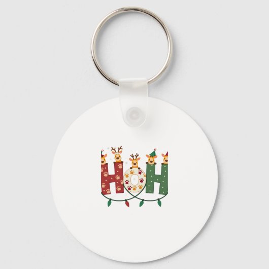Matching Christmas Santa Hat Ho Ho Ho Giraffe Anim Schlüsselanhänger (Vorderseite)