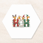 Matching Christmas Santa Hat Ho Ho Ho Giraffe Anim Untersetzer (Vorderseite)