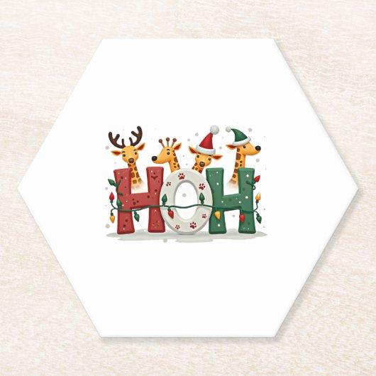 Matching Christmas Santa Hat Ho Ho Ho Giraffe Anim Untersetzer (Vorderseite)