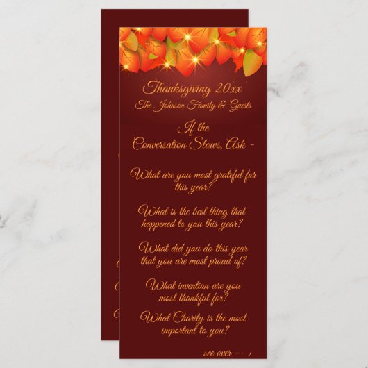 Matching Erntedank Leaf Conversation Starter Me Menükarte (Vorne/Hinten)