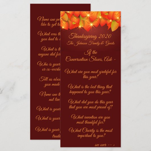 Matching Erntedank Leaf Conversation Starter Menükarte (Vorne/Hinten)