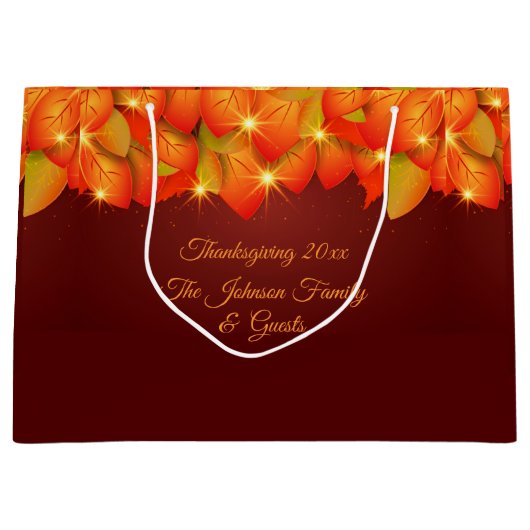 Matching Erntedank Orange Leaf Name Year Large Große Geschenktüte (Vorderseite)