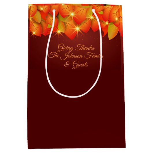 Matching Erntedank Orange Leaf Name Year Medium Mittlere Geschenktüte (Vorderseite)