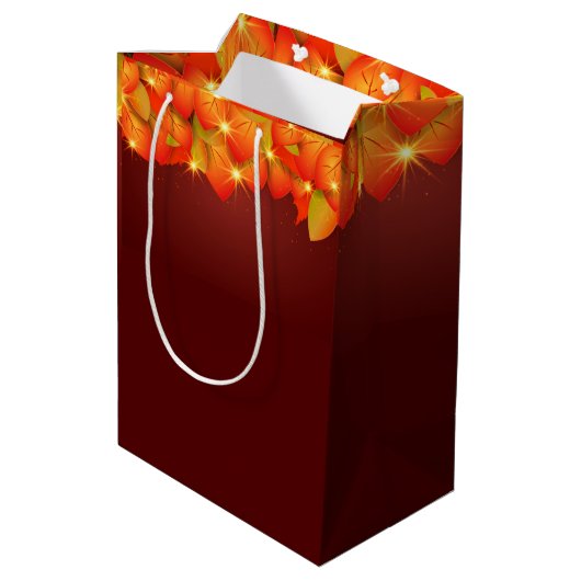 Matching Erntedank Orange Leaf Name Year Medium Mittlere Geschenktüte (Rückseite Schrägansicht)