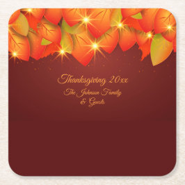 Matching Erntedank Orange Leaf Name Year Square Rechteckiger Pappuntersetzer