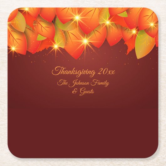 Matching Erntedank Orange Leaf Name Year Square Rechteckiger Pappuntersetzer (Vorderseite)