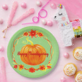Matching Erntedank Pumpkin on Green 9" Pappteller (Party)