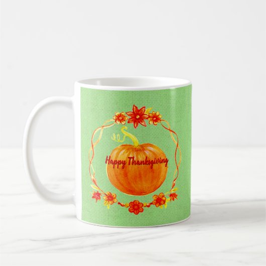 Matching Erntedank Watercolor Pumpkin on Green Kaffeetasse (Links)