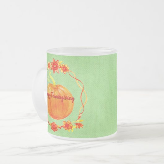 Matching Erntedank Watercolor Pumpkin on Green Mattglastasse (Vorderseite Links)