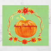 Matching Erntedank Watercolor Pumpkin on Green Schaumweinetikett (Einzelnes Label)