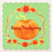 Matching Erntedank Watercolor Pumpkin on Green Untersetzer (Vorderseite)