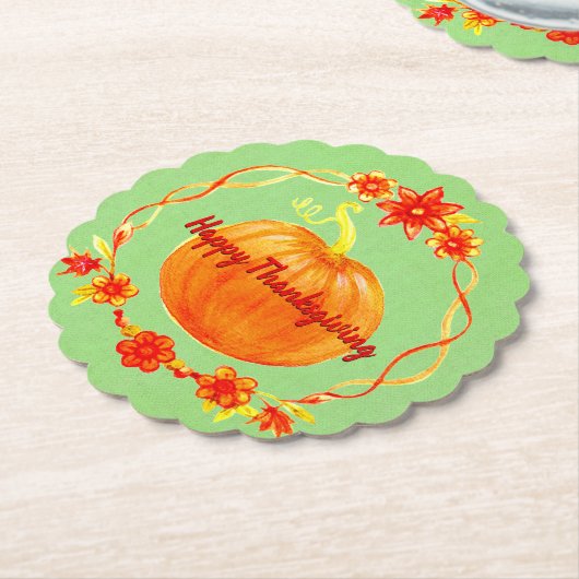 Matching Erntedank Watercolor Pumpkin on Green Untersetzer (angewinkelt)