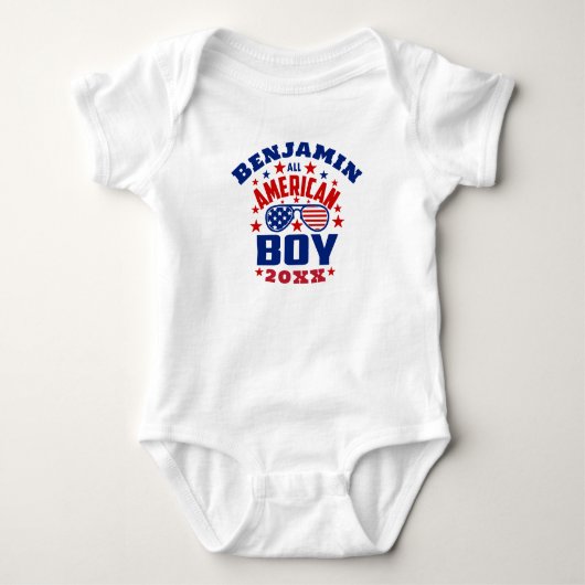 Matching Familienname 4. Juli All American Boy Baby Strampler (Vorderseite)