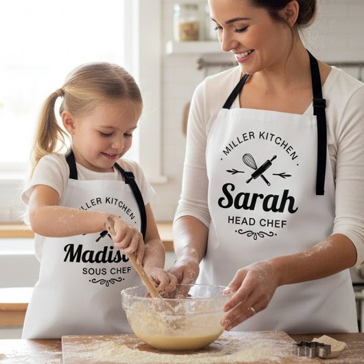 Matching Family Kitchen Aprons with Custom Names  Schürze